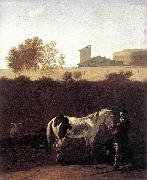 Karel Dujardin Italian Landscape with Herdsman and a Piebald Horse